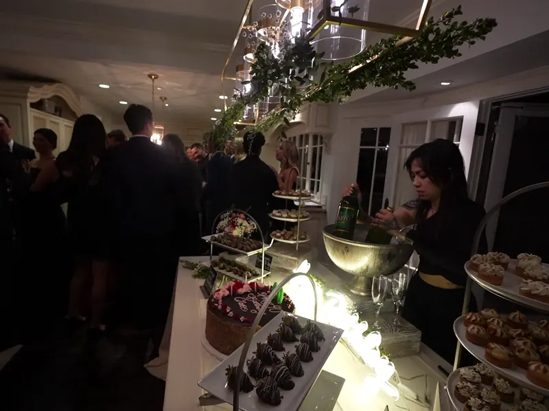 Tiered appetizer tower set for guests at an Alamo reception