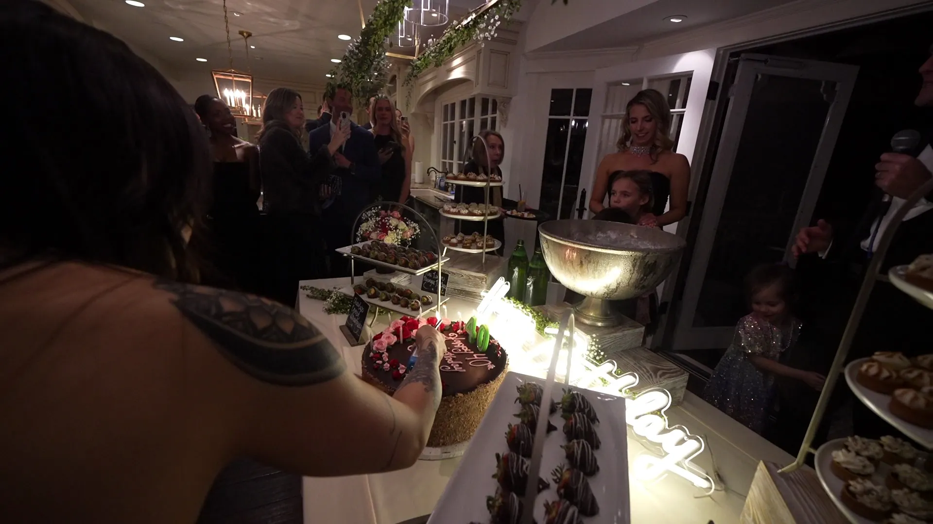 Dessert stand and champagne service at an evening Moraga celebration