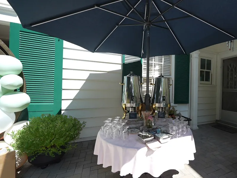 Champagne and glassware station set on a Danville patio